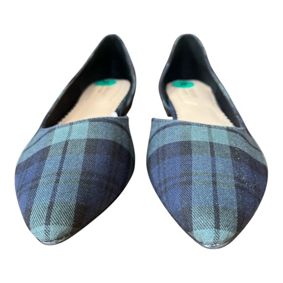 SIZE 8 ISAAC MIZRAHI GREEN/BLACK (BLACKWATCH) PLAID BALLET FLATS NWOT - Picture 2 of 7